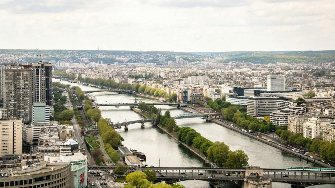 Paris cityscape and the Seine from above